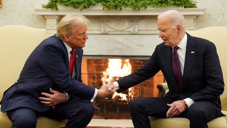 Donald Trump, left, and Joe Biden at the White House in November last year. Pic: Reuters