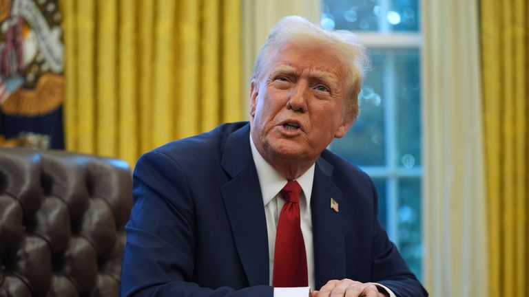 President Donald Trump speaks as he signs executive orders in the Oval Office at the White House, Thursday, Jan. 30, 2025, in Washington. (AP Photo/Evan Vucci)