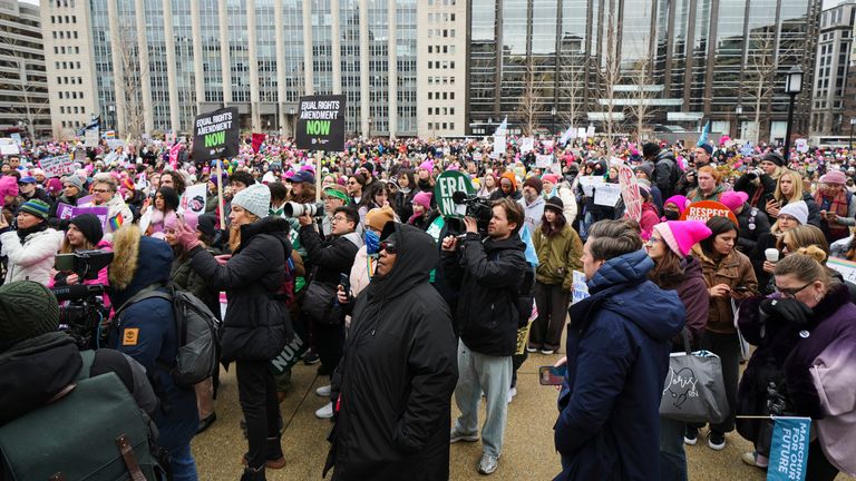 A group gathers at Franklin Park before the People&#39;s March. Pic: AP