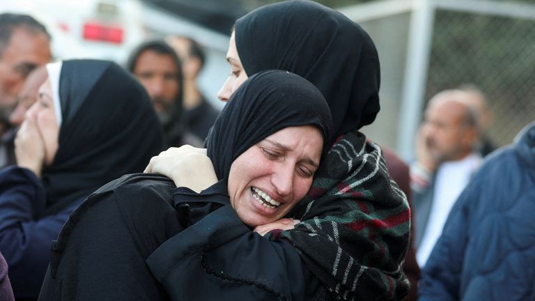 People mourn Palestinians killed in Israeli strikes. Pic: Reuters

