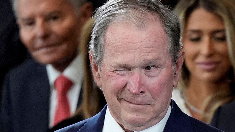 George W. Bush arrives before the 60th Presidential Inauguration in the Rotunda 