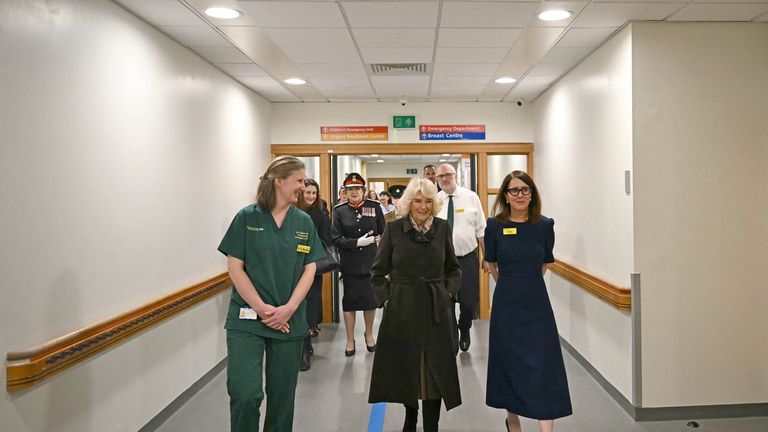 Queen Camilla during a tour to officially open the new Emergency Department at Great Western Hospital in Swindon.
Pic: PA