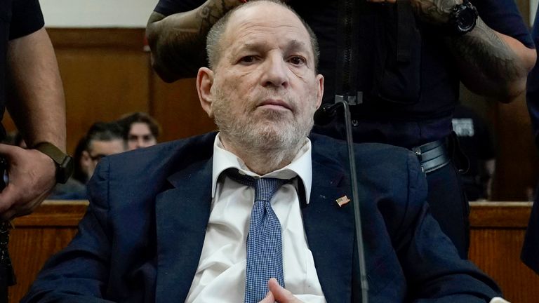 Former film producer Harvey Weinstein attends a hearing ahead of his retrial at State Supreme Court in New York. Pic: Timothy A Clary/Pool photo via AP