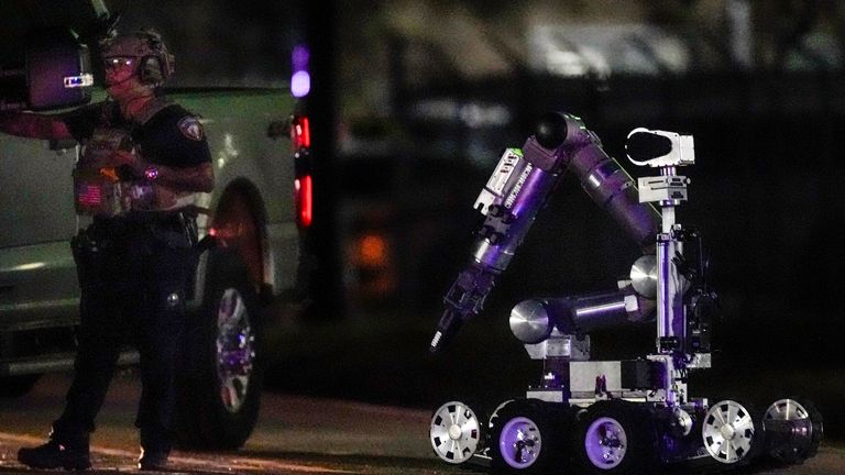 A robot is deployed at a location associated with the attacker in Houston, Texas. Pic: AP