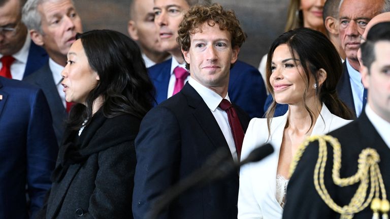 Priscilla Chan, CEO of Meta and Facebook Mark Zuckerberg, and Lauren Sanchez attend the inauguration ceremony.
Pic: Reuters