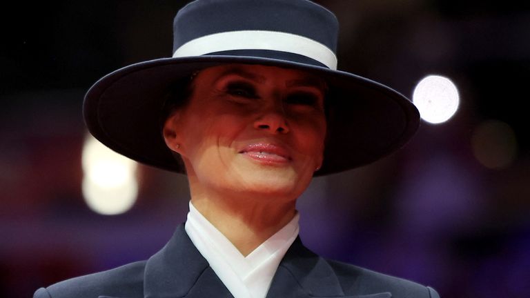 First lady Melania Trump attends the inaugural parade inside Capital One Arena.
Pic: Reuters