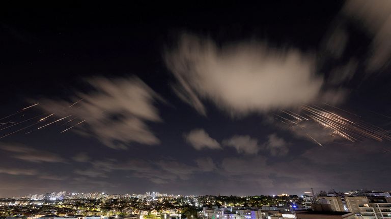 Israel's Iron Dome anti-missile system intercepts Iranian rockets on 1 October, 2024. Pic: Reuters