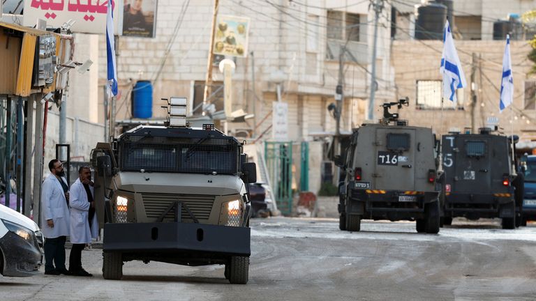 Israeli military vehicles were seen on the streets of Jenin on Tuesday. Pic: Reuters