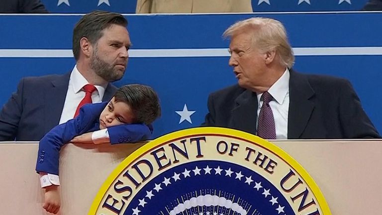JD Vance’s younger children didn’t look too interested in the celebrations and were seen running around 
