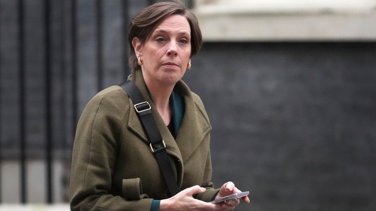 Jess Phillips leaves 10 Downing Street.
Pic: AP