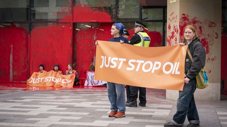 Just Stop Oil campaigners in Edinburgh protest against Jackdaw in 2022. Pic: PA

outside the UK government building in Edinburgh to demand the UK Government reverses its decision to approve Shell's Jackdaw gas field in the North Sea. Picture date: Thursday June 2, 2022.