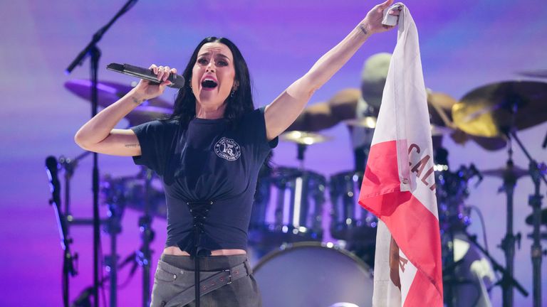 Katy Perry performs during the FireAid payment  performance  connected  Thursday, Jan. 30, 2025, astatine  Intuit Dome successful  Inglewood, Calif. (Photo by Jordan Strauss/Invision/AP)