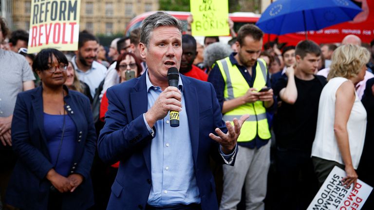 Sir Keir Starmer speaking at an anti-Brexit protest in Westminster in 2019. Pic: Reuters