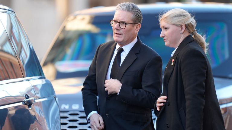 Keir Starmer attending the funeral service of John Prescott.
Pic: PA