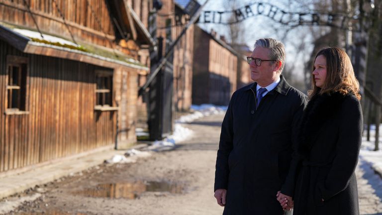Sir Keir and Lady Starmer at the Auschwitz-Birkenau memorial and museum. Pic: Reuters