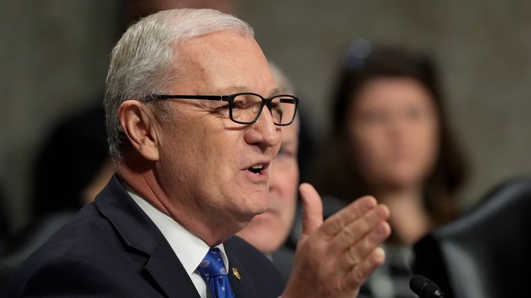 Sen. Kevin Cramer, R-N.D., speaks during the Senate Armed Services Committee confirmation hearing for Pete Hegseth, President-elect Donald Trump's choice to be Defense secretary, at the Capitol in Washington, Tuesday, Jan. 14, 2025. (AP Photo/Ben Curtis)