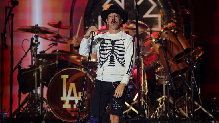 Anthony Kiedis of Red Hot Chili Peppers performs during the FireAid benefit concert for Los Angeles wildfire relief efforts, in Inglewood, California, U.S., January 30, 2025. REUTERS/Daniel Cole