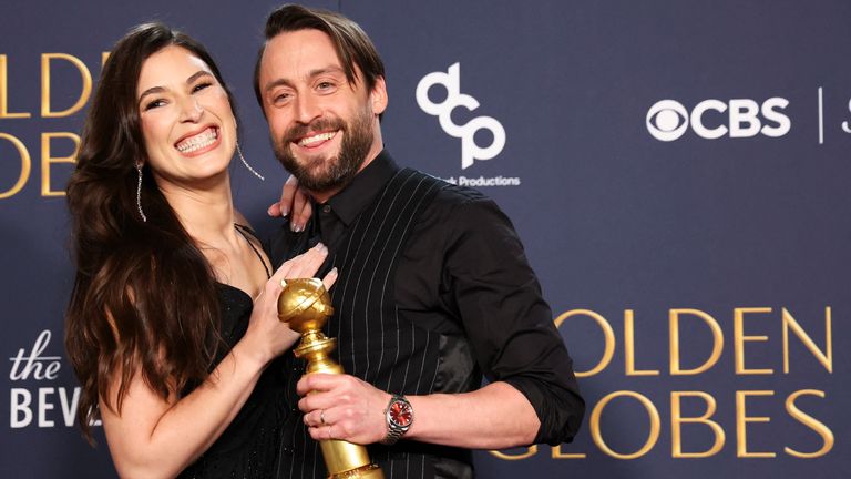 Kieran Culkin with his wife Jazz Charton. Pic: AP