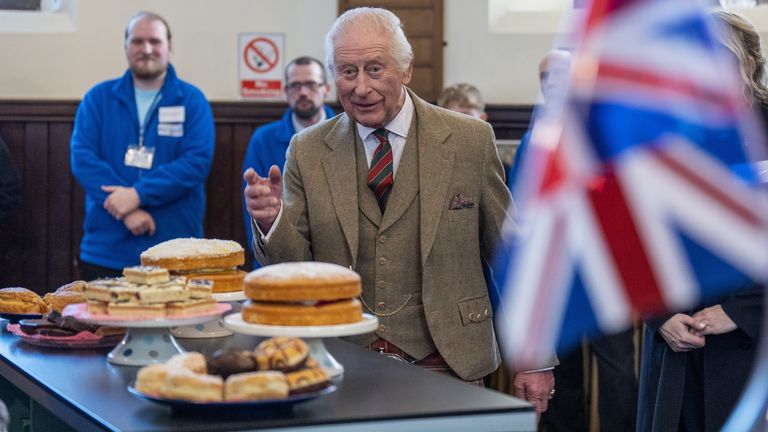 King Charles III during a visit to The Gate charity in Alloa, Clackmannanshire, a community resource that offers support, practical help, and provides a safe environment to those affected by homelessness and food insecurity. Picture date: Thursday January 16, 2025.