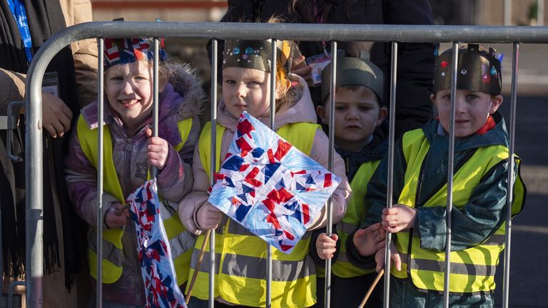 Crowds wait to meet King Charles III during his visit to The Gate charity in Alloa, Clackmannanshire, a community resource that offers support, practical help, and provides a safe environment to those affected by homelessness and food insecurity. Picture date: Thursday January 16, 2025.