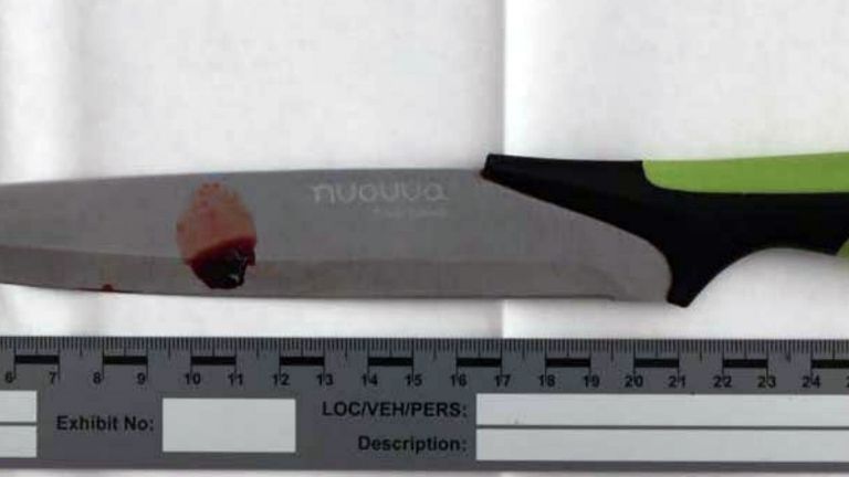 A knife allegedly used to fatally stab 14-year-old Scarlett Vickers in July last year.
Pic: PA/CPS