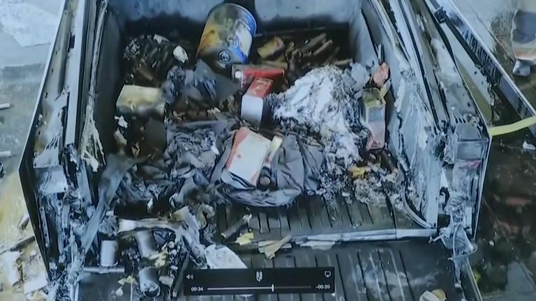 Las Vegas police released this image of the van after the explosion.