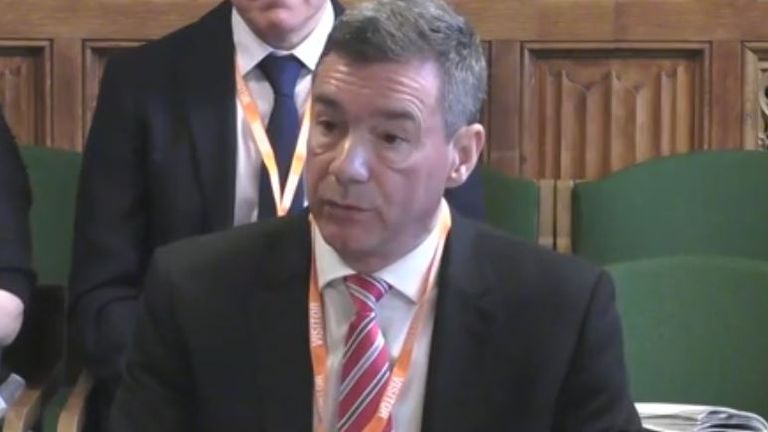 Southern Water boss Lawrence Gosden is seen giving evidence to MPs. Pic: Parliament TV