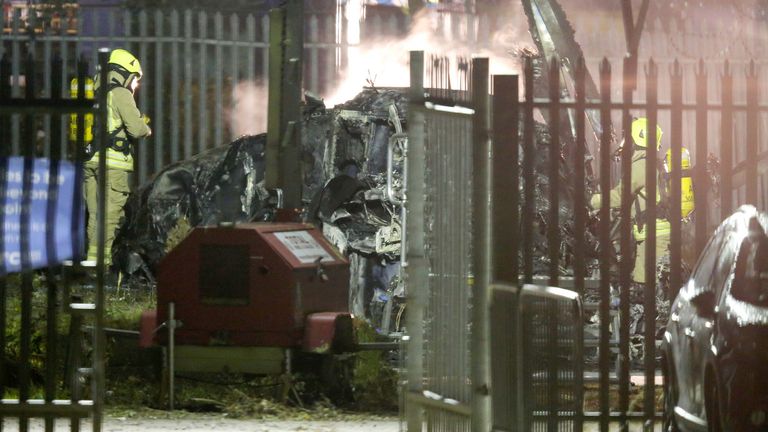 Soccer Football - Premier League - Leicester City v West Ham United - King Power Stadium, Leicester, Britain - October 27, 2018  General view of the wreckage of the helicopter belonging to Leicester City owner Vichai Srivaddhanaprabha that crashed outside the King Power Stadium  REUTERS/Andrew Yates  EDITORIAL USE ONLY. No use with unauthorized audio, video, data, fixture lists, club/league logos or "live" services. Online in-match use limited to 75 images, no video emulation. No use in betting, games or single club/league/player publications.  Please contact your account representative for further details.