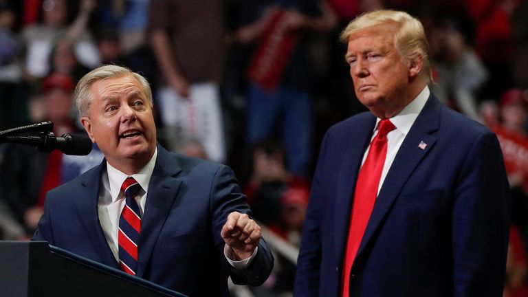 Senator Lindsey Graham speaks during a Donald Trump campaign rally in Charlotte, North Carolina, in 2020. Pic: Reuters