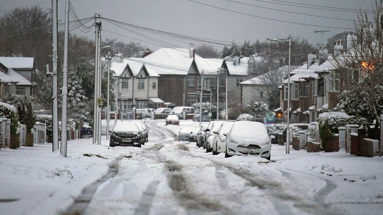 A snow covered street in Liverpool. Pic: PA