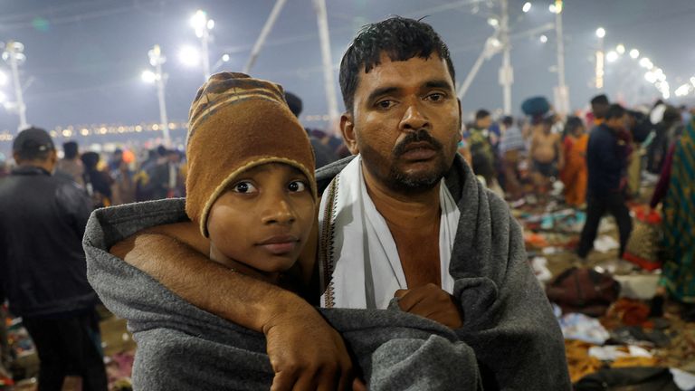 People react, after a deadly stampede before the second "Shahi Snan" (grand bath), at the "Maha Kumbh Mela" or the Pitcher Festival, in Prayagraj, previously known as Allahabad, India, January 29, 2025. REUTERS/Adnan Abidi