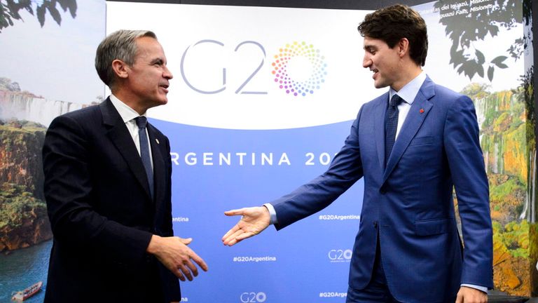 Mark Carney with Justin Trudeau in 2018. Pic: AP