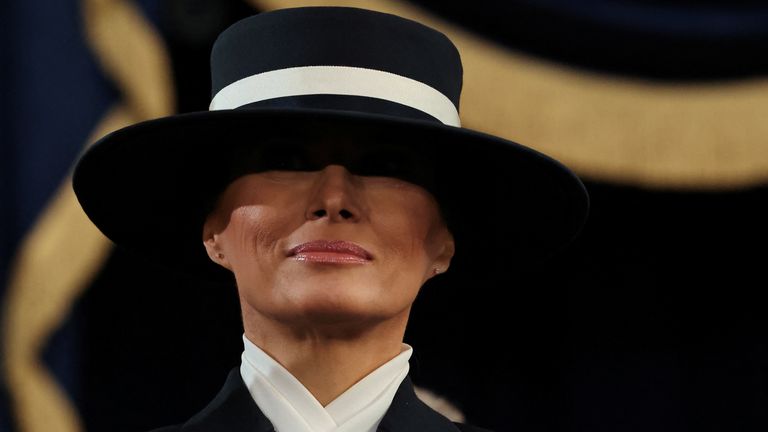 Melania Trump wore a wide-brimmed hat. Pic: Reuters