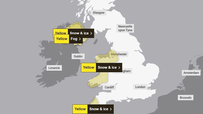 Met Office weather warnings for Thursday 9 January 2025. Pic: Met Office