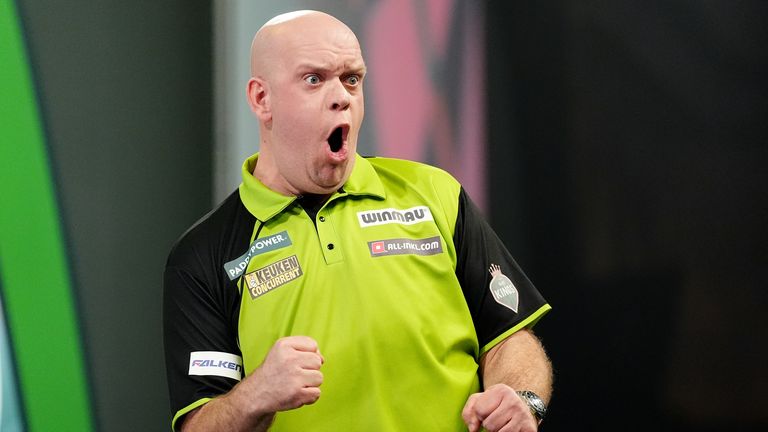 Michael van Gerwen celebrates during their semi-final match against Chris Dobey (not pictured) on day fifteen of the Paddy Power World Darts Championship at Alexandra Palace, London. Picture date: Thursday January 2, 2025.