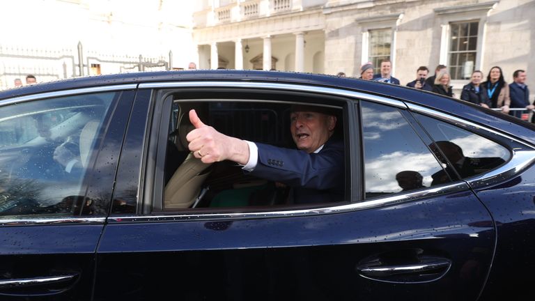 Fianna Fail leader Micheal Martin leaves Leinster House, Dublin, after his selection as the new taoiseach. Pic: PA