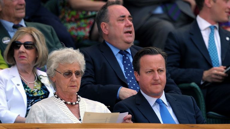 Ms Salmond in a rare public appearance, far left, when Andy Murray won Wimbledon in 2013. Pic: PA