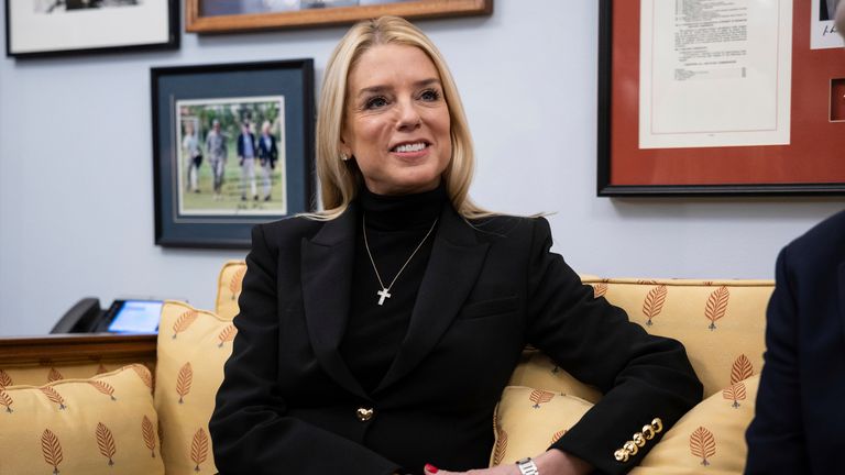 Pam Bondi, President-elect Donald Trump's nominee for lawyer  general, is seen during a gathering  with Sen. Lindsey Graham (R-S.C.) successful  Graham's bureau   connected  Capitol Hill Dec. 2, 2024. (Francis Chung/POLITICO via AP Images)