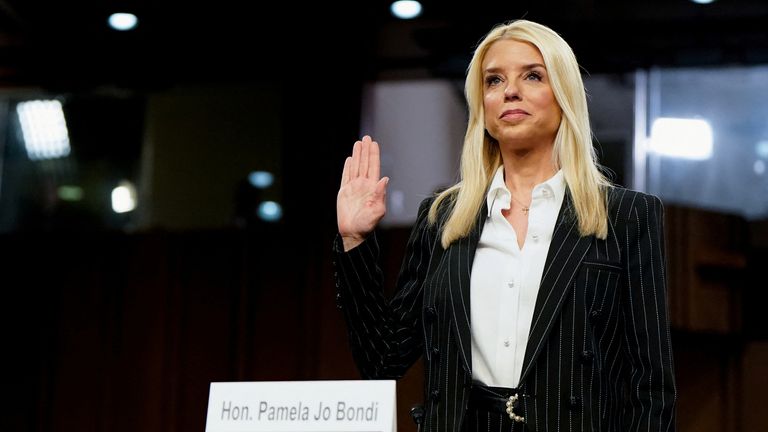 Pam Bondi is sworn in before testifying.
Pic Reuters