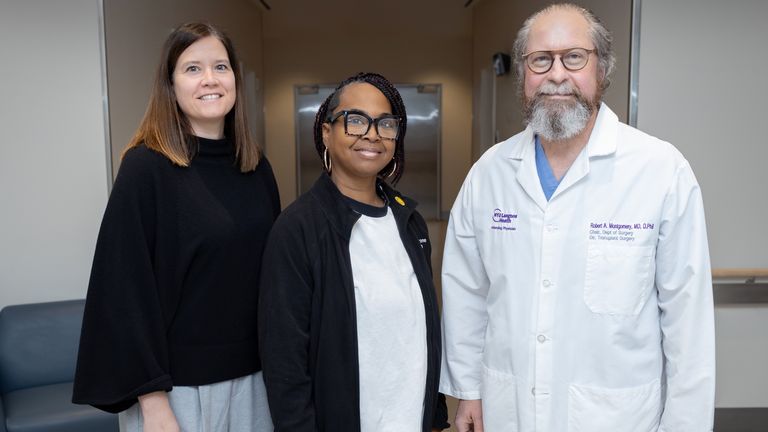 Transplant surgeon Dr Jayme Locke, Towana Looney and Dr Robert Montgomery. Pic: Mateo Salcedo/NYU Langone Health