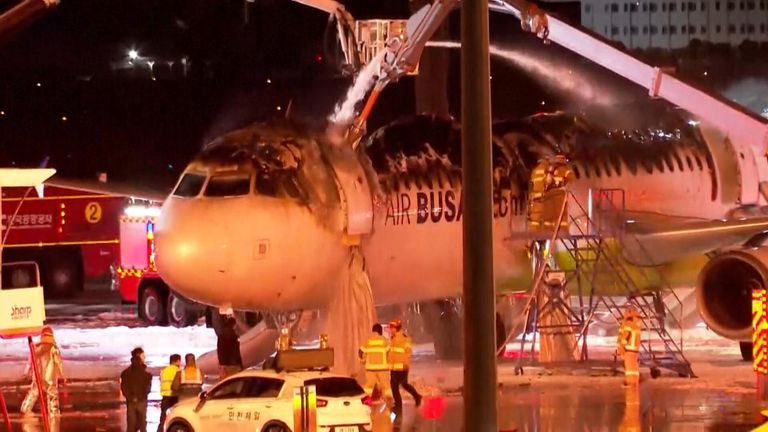 Plane catches fire on runway at South Korean airport