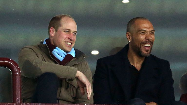 Prince William at an Aston Villa match with the club's former striker John Carew in 2018. Pic: PA