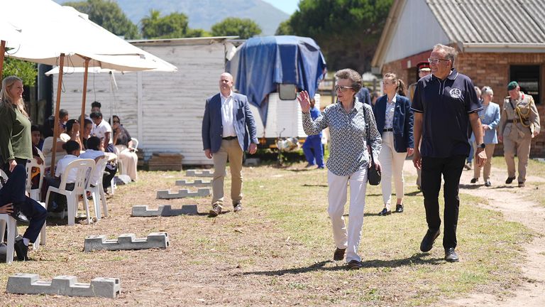 The Princess Royal waves during a visit to the South African Riding School for Disabled Association (SARDA) while on her two-day to trip to South Africa.
Pic: PA