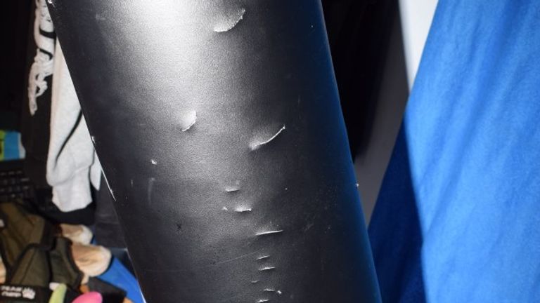 A punchbag with puncture marks found in Finnigan's home. Pic: Counter Terrorism Policing South East/PA