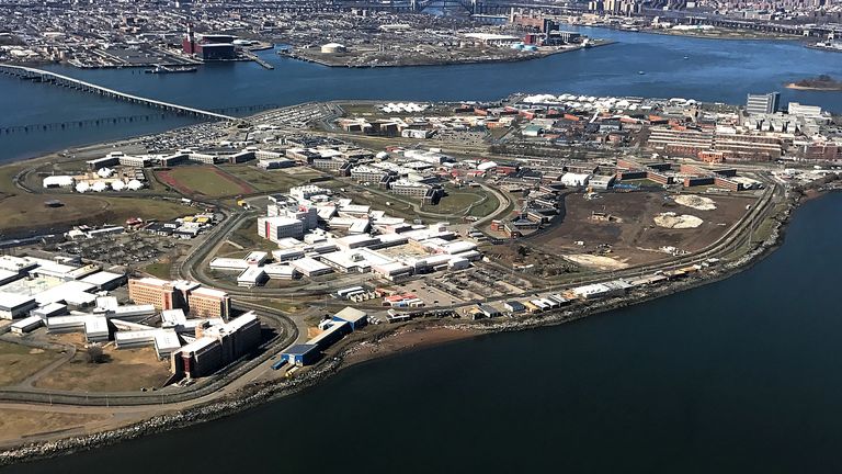 The Rikers Island Prison complex (foreground) is seen from an airplane in the Queens borough of New York City, New York, U.S., April 2, 2017. REUTERS/Mike Segar
