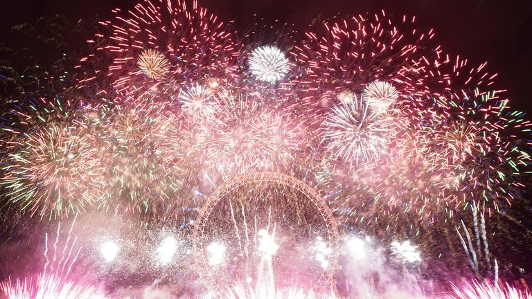 Fireworks light up the sky over London to welcome in 2025. Pic: AP