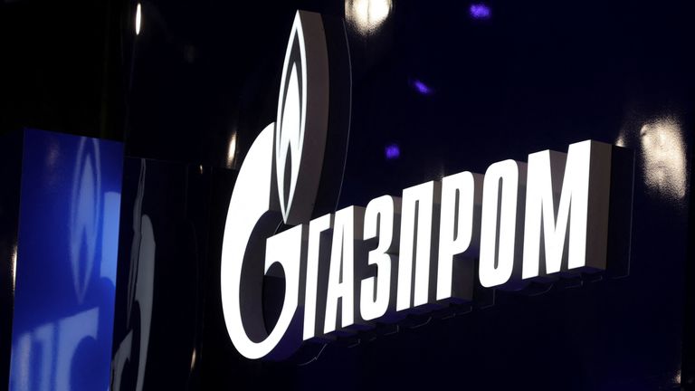 A view shows a board with the logo of Russian gas producer Gazprom at the St. Petersburg International Economic Forum (SPIEF) in Saint Petersburg, Russia June 5, 2024. REUTERS/Anton Vaganov