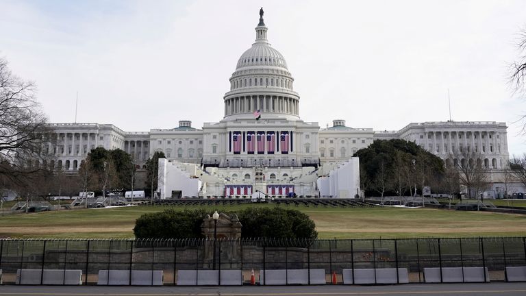 Razor wire is seen on a fence around the U.S. Capitol ahead of U.S. President-elect Joe Biden's inauguration, in Washington, U.S., January 17, 2021. REUTERS/Joshua Roberts TPX IMAGES OF THE DAY