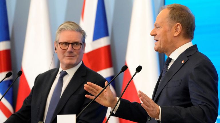 Sir Keir Starmer met Polish Prime Minister Donald Tusk in Warsaw. Pic: Reuters