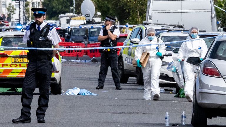 Police and forensic investigators at the scene of the Southport attack on 29 July 2024. Pic: PA